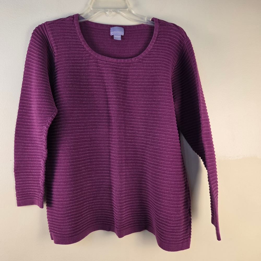 Laura Scott Purple Ribbed Knit Scoop Neck Pullover Sweater Womens XL